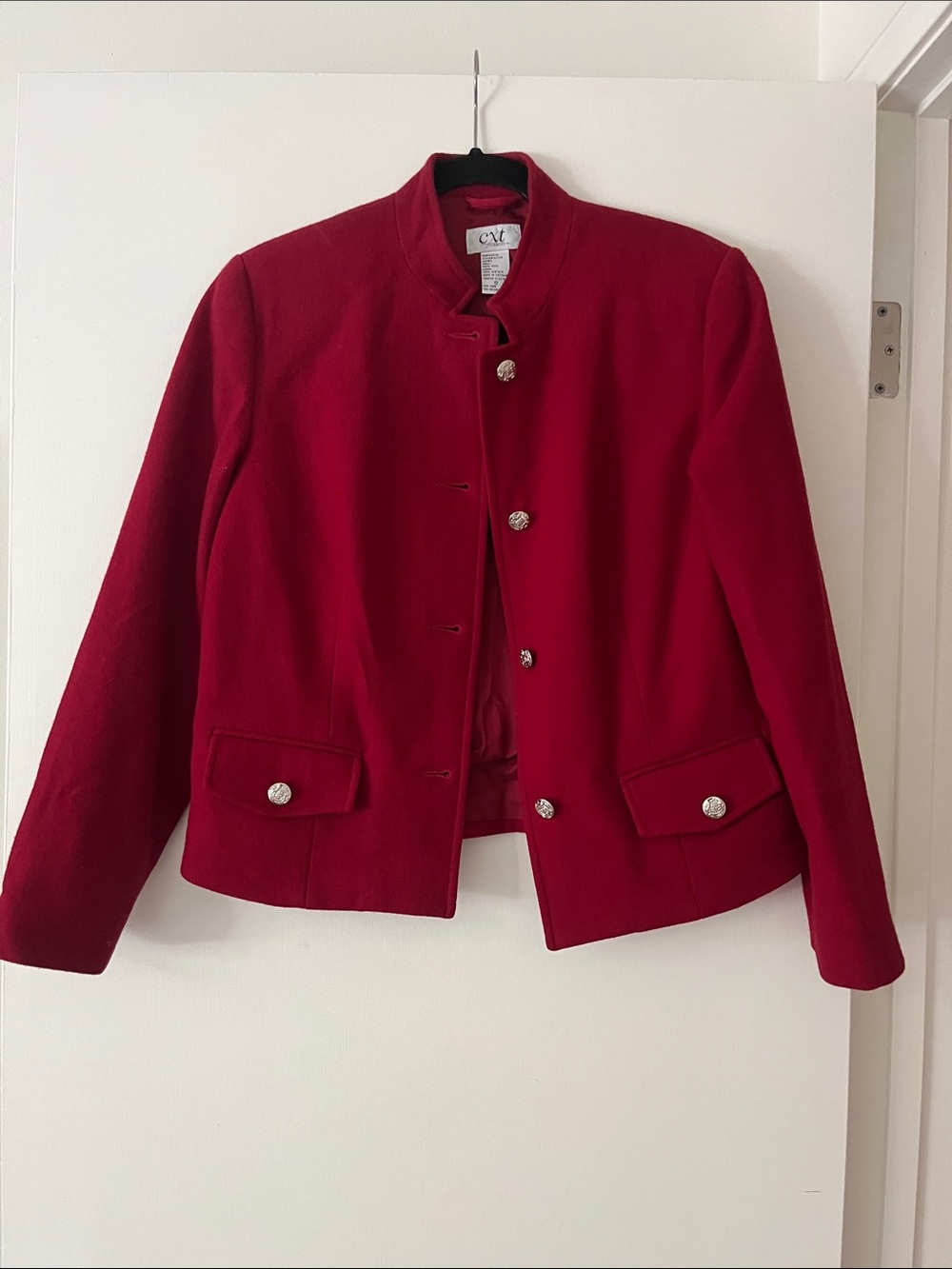 Classic Red Stand-Collar Wool-Blend Blazer